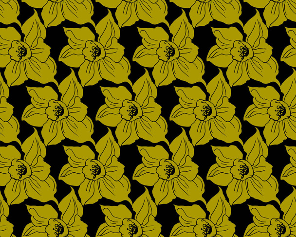 Monochrome seamless pattern with silhouettes flowers narcissus - Вектор, зображення