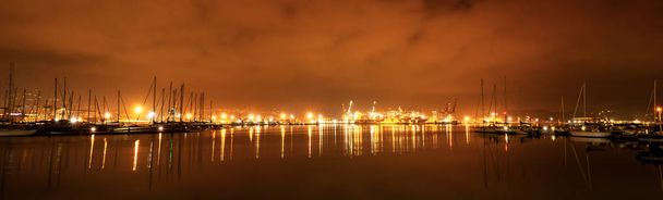 夜リグーリア州イタリアのラ ・ スペツィアのポート - 写真・画像
