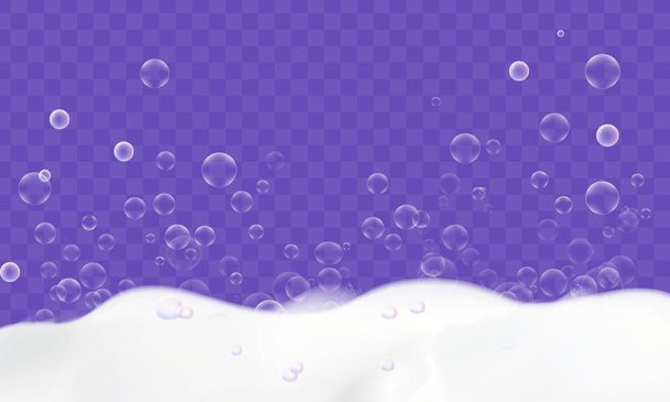 Schiuma da bagno con bolle di sapone isolate su sfondo trasparente. Concetto pulizia
.  - Vettoriali, immagini