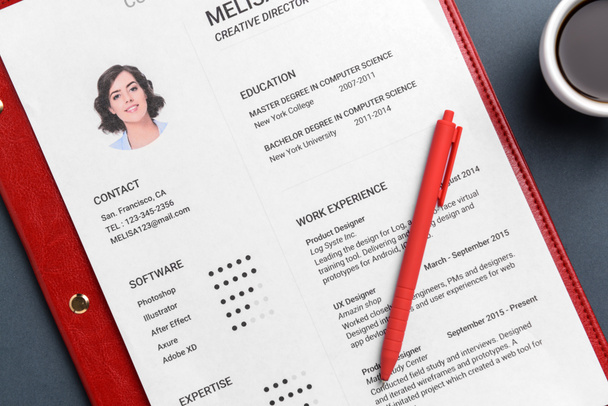 Job resume on grey background, closeup - Photo, Image