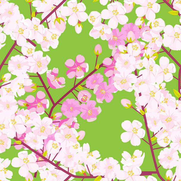 Kirsikankukka saumaton kuvio. Tekstiili tai kangas käsite japanilainen kukinta rakenne. Tasainen väri tyyli vektori kuva
. - Vektori, kuva