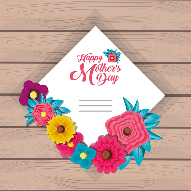 cartão de dia feliz mãe com flores e quadro quadrado
 - Vetor, Imagem