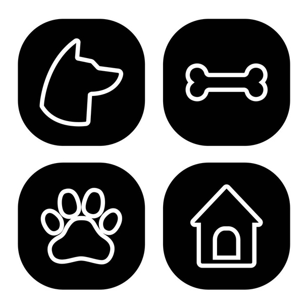 Dog Square Icons Set. Dog head, paw, bone, dog house. Vector - Vector, Image