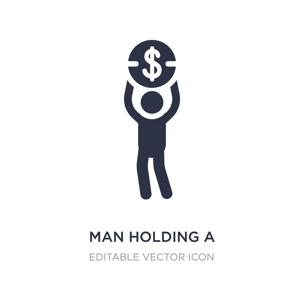 man holding a big coin icon on white background. Simple element  - Vector, Image
