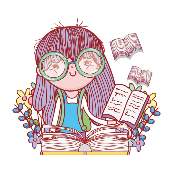 heureuse petite fille lecture de livres
 - Vecteur, image