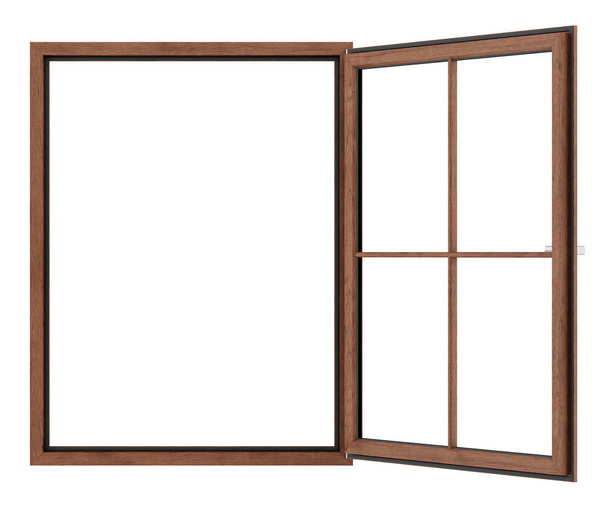 ventana de madera abierta aislada sobre fondo blanco. ilustración 3d
 - Foto, Imagen