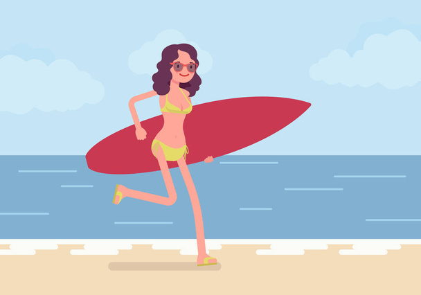 Surfer dívka na pláži - Vektor, obrázek