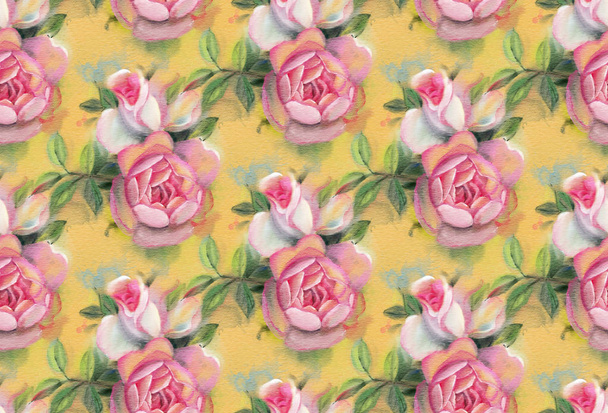 Безшовні візерунки з рожевими акварельними трояндами. Мальована вручну ілюстрація
.  - Фото, зображення