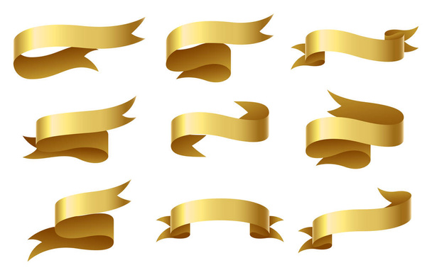 Набор золотой ленты на белом фоне
 - Вектор,изображение