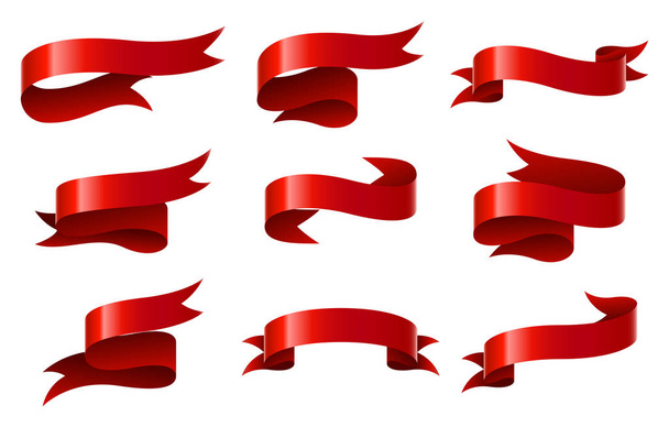 Set of red ribbon on white background - Vector, Image