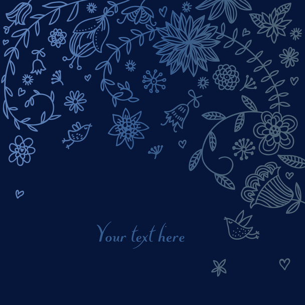 Floral background with birds in blue - Vector, afbeelding