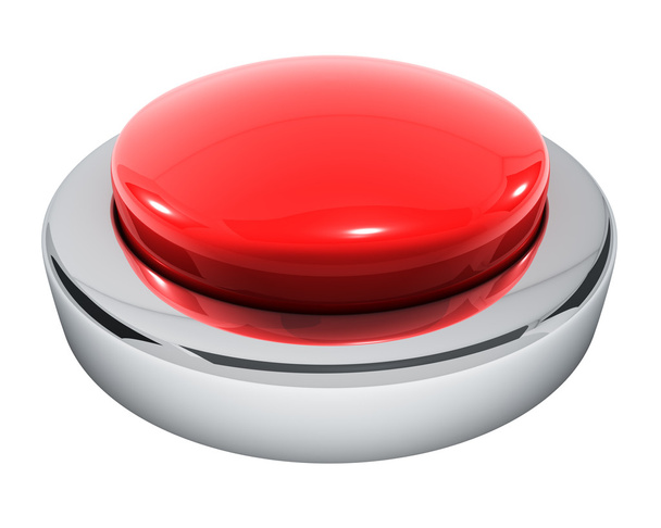 Big red button isolated on white background. - Zdjęcie, obraz