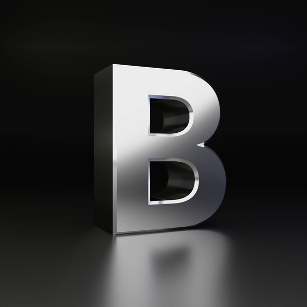 Cromo letra B mayúscula. 3D render shiny metal fuente aislada sobre fondo negro
 - Foto, Imagen
