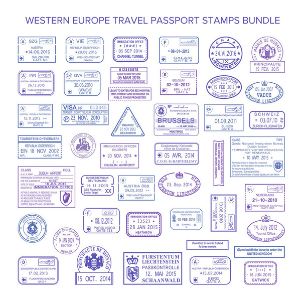 Vektor Westeuropa gemeinsame Reisevisumsstempel gesetzt - Vektor, Bild