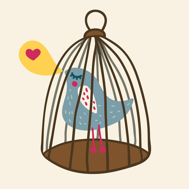 Small bird in a cage in vector - Вектор, зображення