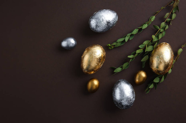 Beautiful Easter eggs on dark background - Photo, Image