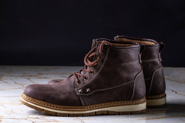 Mens casual brown suede boots. Footwear and shoes for long walking and active lifestyle  - Foto, imagen