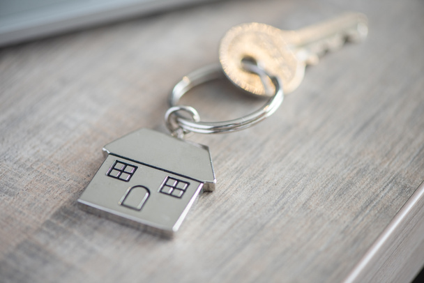 House keys on a house shaped keychain  - Photo, Image