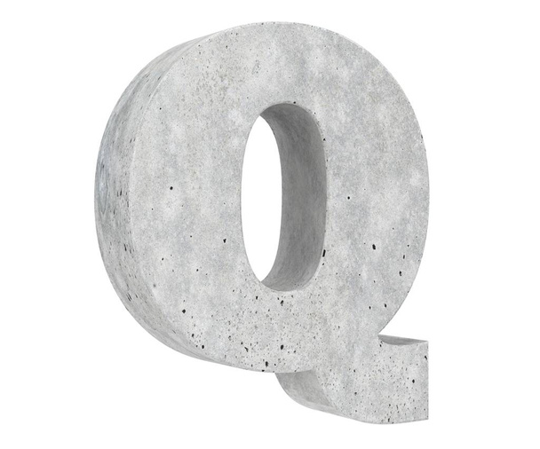Concrete Capital Letter - Q isolated on white background. 3D render Illustration - Φωτογραφία, εικόνα