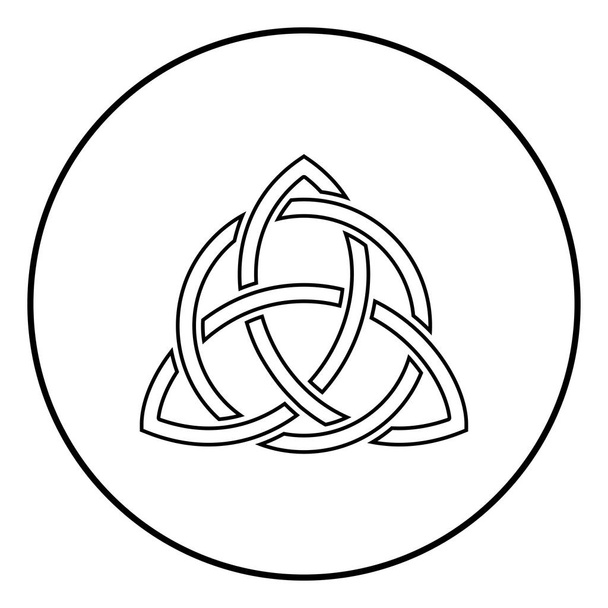 Triquetra em círculo Trikvetr forma de nó Ícone do nó da Trindade esboço vetor de cor preta em círculo ilustração redonda imagem estilo plano
 - Vetor, Imagem