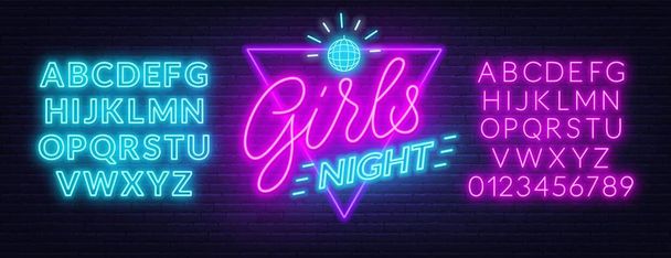 Meninas noite neon lettering no fundo da parede de tijolo
. - Vetor, Imagem