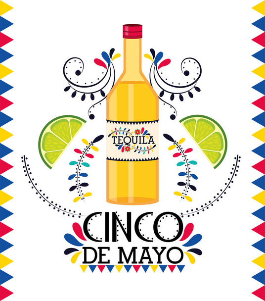 tequila with lemon to mexican traditional event - Vector, Image