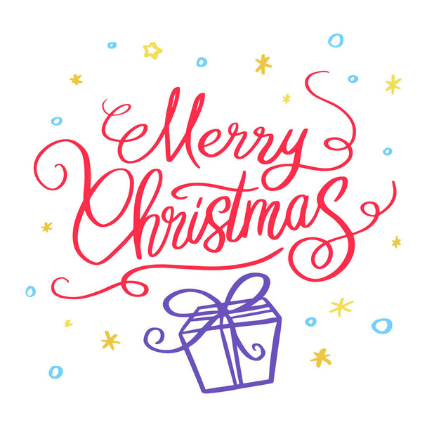 Handdrawn Merry Christmas Lettering Typography Greetings Card - Διάνυσμα, εικόνα