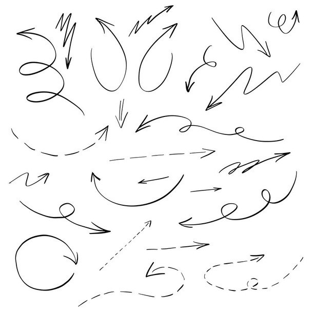 Σύνολο handdrawn διάνυσμα βέλη σε στυλ Doodle με πινέλα και δείκτες - Διάνυσμα, εικόνα