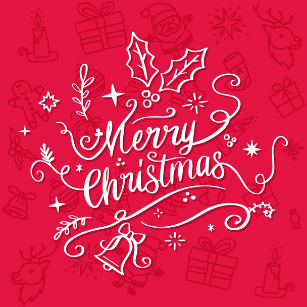 Handdrawn Merry Christmas Lettering Typography Greetings Card - Vektör, Görsel