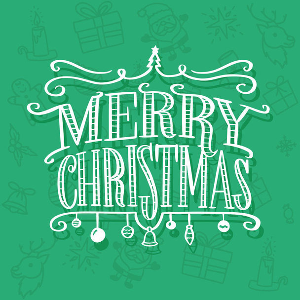 Handdrawn Merry Christmas Lettering Typography Greetings Card - Vecteur, image
