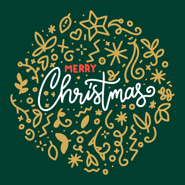 Handdrawn Merry Christmas Lettering Typography Greetings Card - Vector, afbeelding