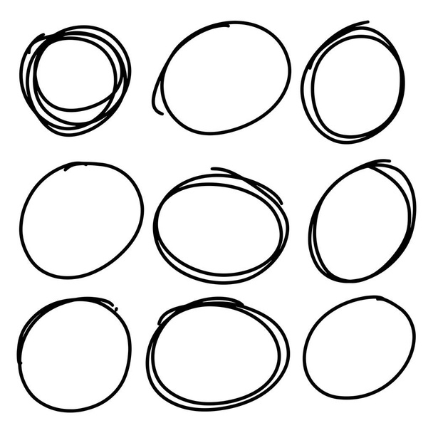 Doodle set van zwarte hand getrokken cirkellijn schets set. Vector ronde Krabbel doodle ronde cirkels voor bericht Opmerking Mark design element - Vector, afbeelding