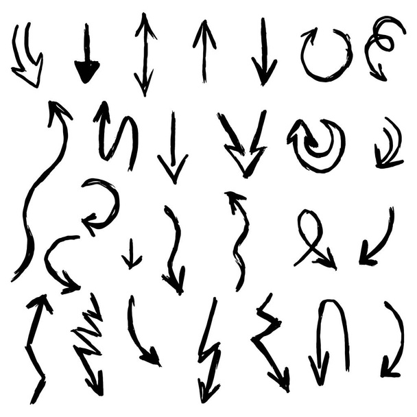 Set de flechas vectoriales dibujadas a mano en estilo Doodle hechas con pinceles y marcadores
 - Vector, Imagen