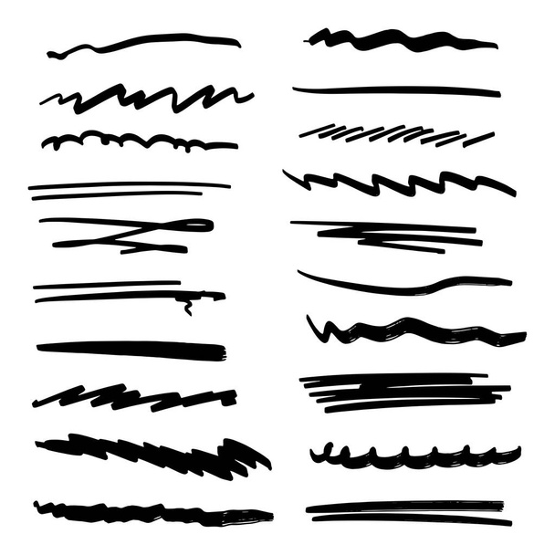 Набор мазков подчеркивания ручной работы в стиле кисти маркера Различные формы
 - Вектор,изображение