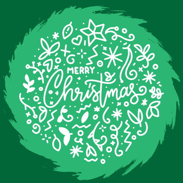 Handdrawn Merry Christmas Lettering Typography Greetings Card - Vetor, Imagem
