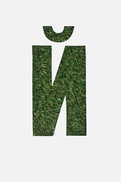 top view of cyrillic letter with fresh grass on background isolated on white - Foto, imagen