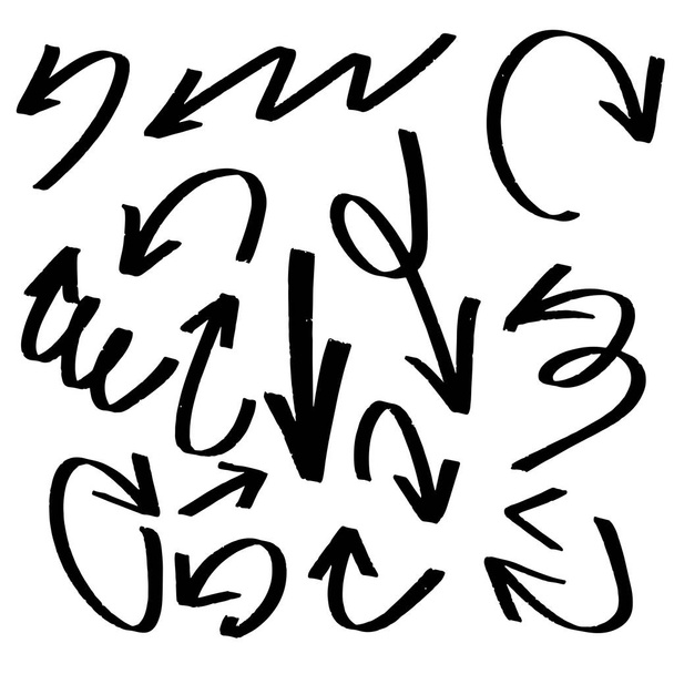 Handdrawn vektor nyilak Doodle stílusban készült kefe és a jelölők csoportja - Vektor, kép