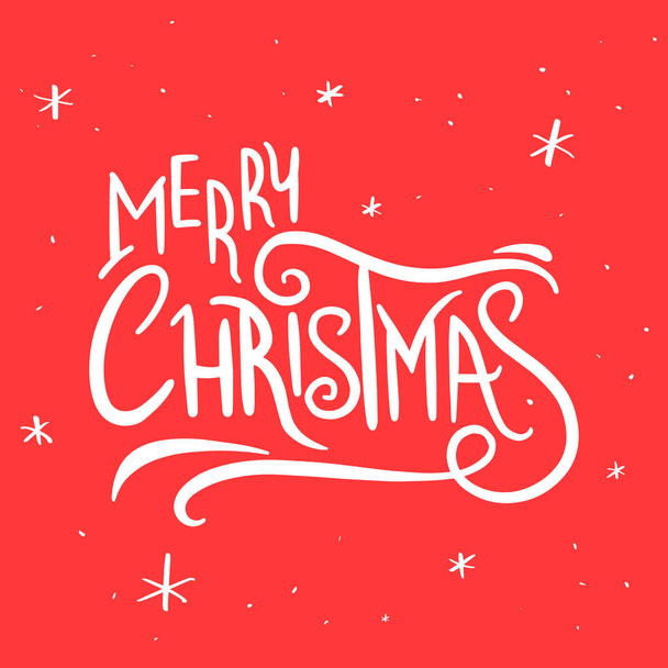 Affiche de typographie Joyeux Noël dessinée à la main. Modèle de carte de conception de lettrage. Affiche cadeau de vœux des fêtes. Mots blancs, éléments de Noël, icônes, fond rouge
 - Vecteur, image