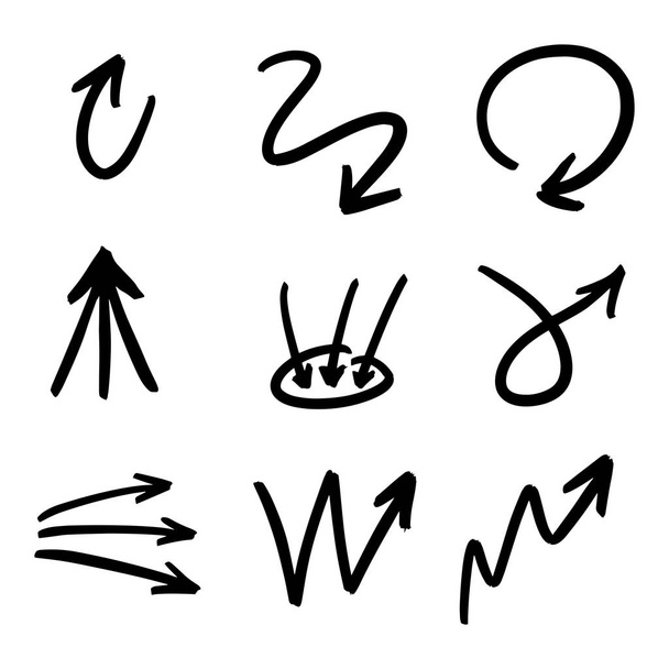 Ilustración de boceto grunge hecho a mano acuarela doodle vector flecha conjunto  - Vector, Imagen