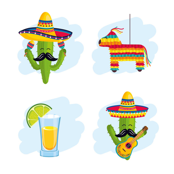 イベントのお祝いにメキシコの伝統的な装飾を設定します。 - ベクター画像