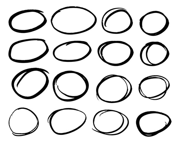 Doodle набір чорних рук намальованих кільцевих ліній набір ескізів. Вектор кругової писарки каракулі круглі кола для елемента дизайну нотатки повідомлення. Олівець або ручка висотних еластичних фігур
 - Вектор, зображення