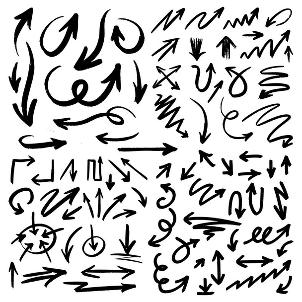 Ilustração de grunge esboço artesanal aquarela doodle conjunto de setas vetoriais  - Vetor, Imagem