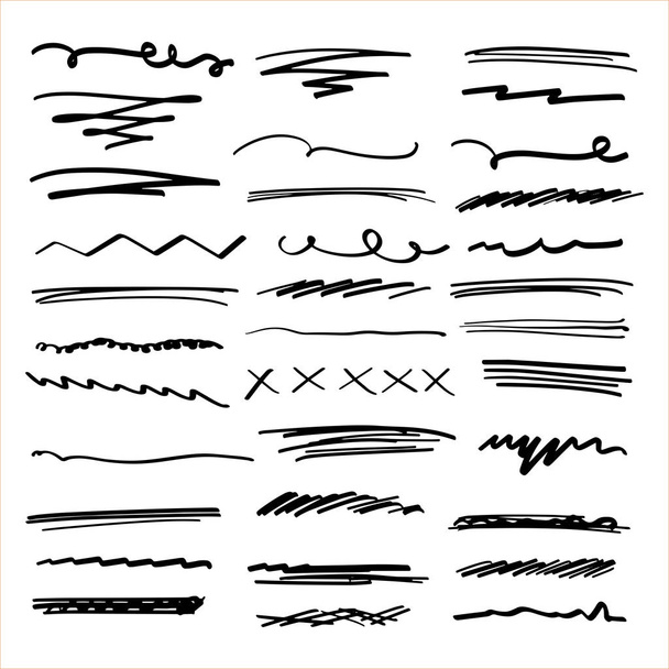 Handgemaakte collectie set van underline beroertes in Marker Brush Doodle Style Diverse vormen - Vector, afbeelding