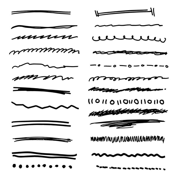 Colección hecha a mano conjunto de trazos subrayados en el pincel marcador estilo Doodle varias formas
 - Vector, imagen