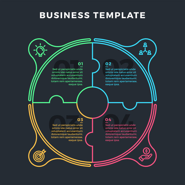 Modern infographic with circle made of 4 puzzle elements. Vector. Can be used for web design and workflow layout - Vector, Image