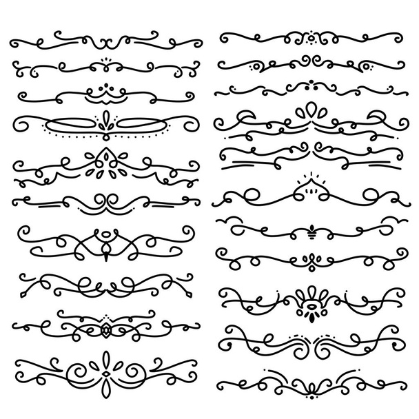 Collection of Handdrawn swirls and curves. Design element of ornaments for wedding cards, in invitations, save the date cards, flyers for restaurant - Vector, Image