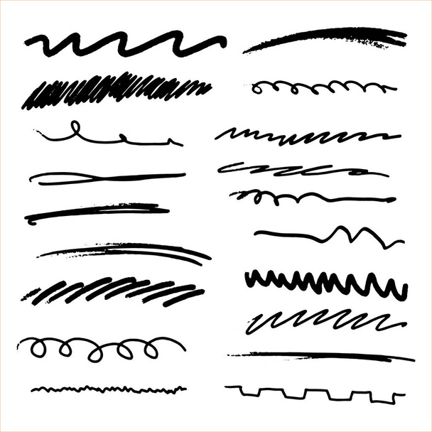 Handgefertigte Kollektion von Unterstrichen in Marker-Pinsel-Doodle-Stil Verschiedene Formen - Vektor, Bild
