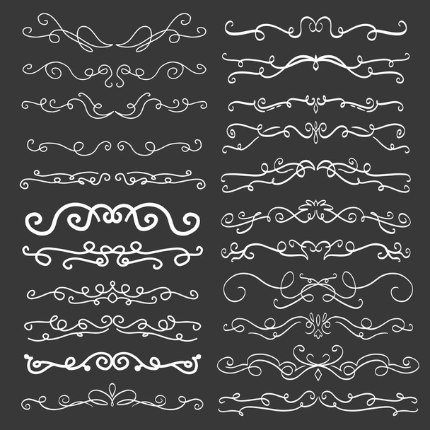 Collection of Handdrawn swirls and curves. Design element of ornaments for wedding cards, in invitations, save the date cards, flyers for restaurant - Vector, Image