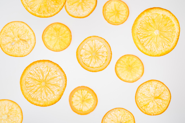 fresh juicy orange slices on grey background  - Foto, Imagen
