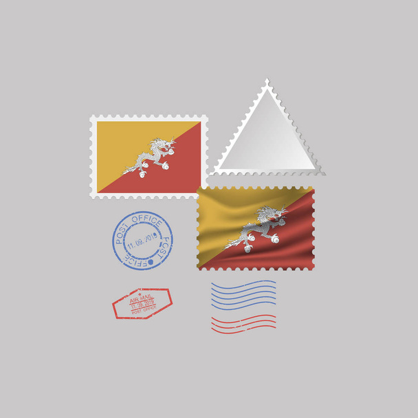 BHUTAN flag postage stamp set, isolated on gray background, vector illustration. 10 eps - Vector, Image
